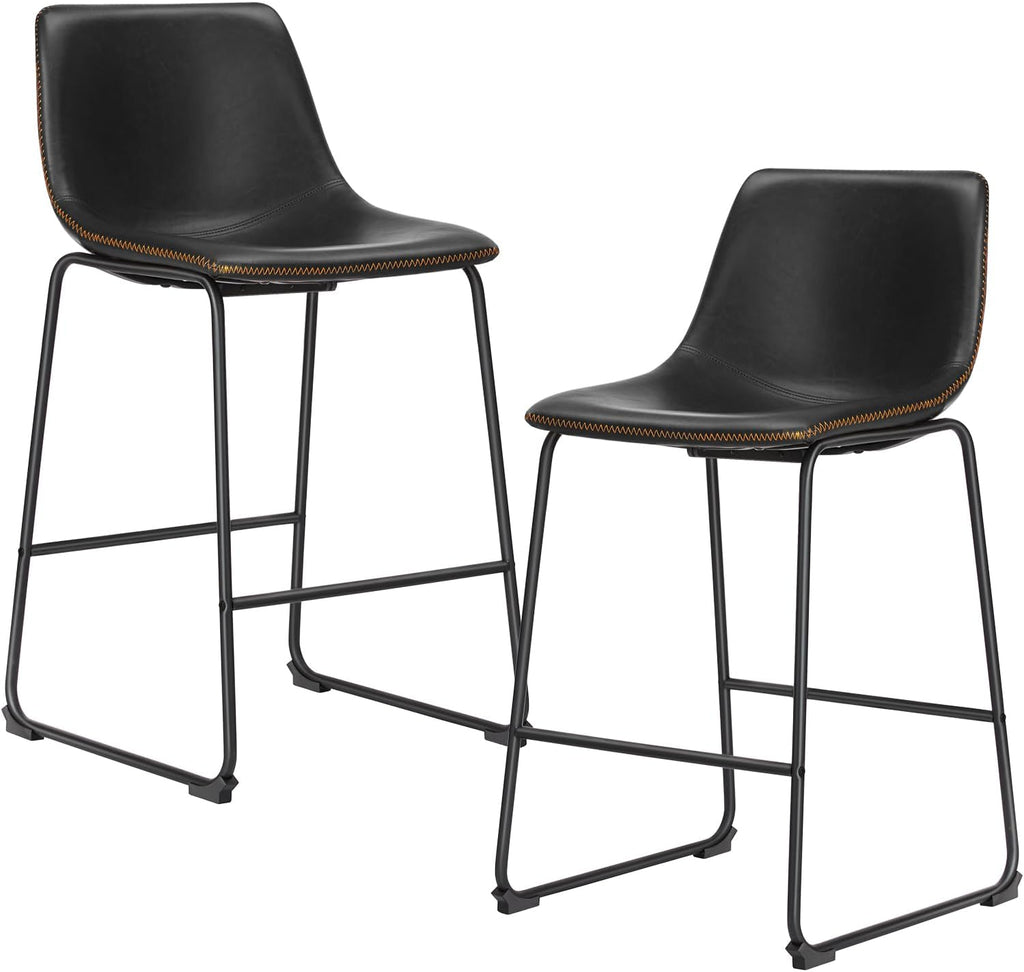 26 Inch Counter Height Bar Stools Set of 4, Modern Faux Leather High Barstools with Back and Metal Leg, Bar Chairs for Kitchen Island, Green