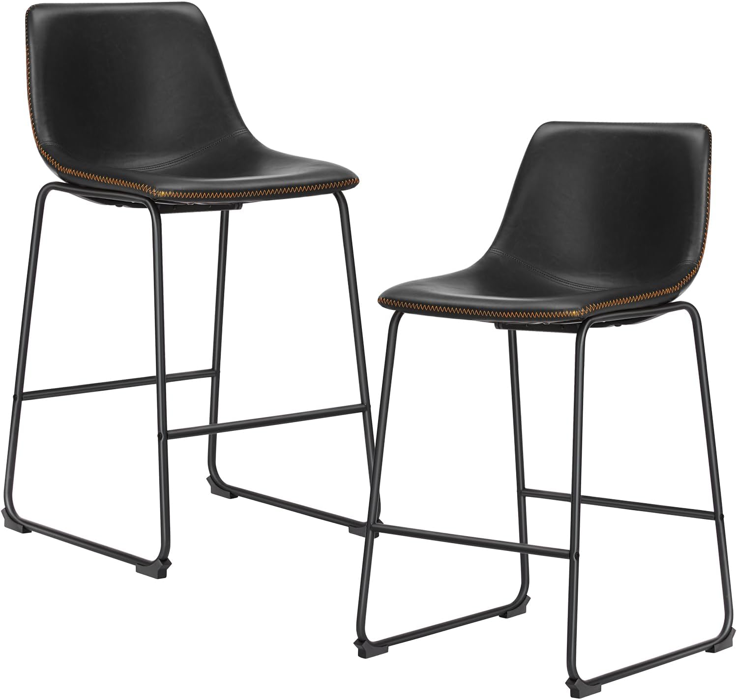 26 Inch Counter Height Bar Stools Set of 4, Modern Faux Leather High Barstools with Back and Metal Leg, Bar Chairs for Kitchen Island, Green