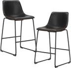 26 Inch Counter Height Bar Stools Set of 2, Modern Faux Leather High Barstools with Back and Metal Leg, Bar Chairs for Kitchen Island, Elegant Black