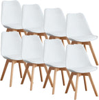 Modern Dining Chairs Set of 4, PU Leather Upholstered Kitchen Chairs with Wood Legs, Mid Century Accent Chairs for Living Room, Bedroom, Outdoor Lounge, White