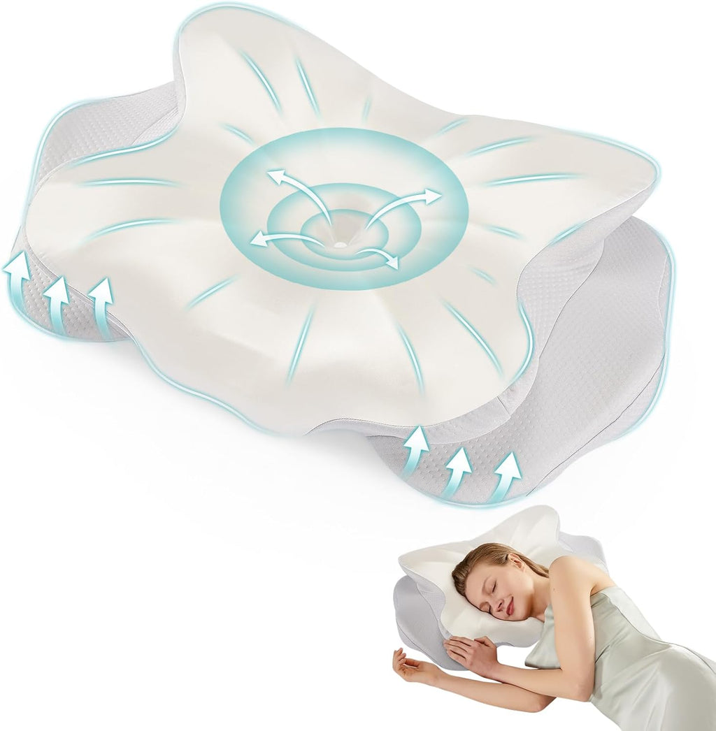 Cervical Pillow for Neck and Shoulder, Contour Memory Foam Pillow, Ergonomic Neck Support Pillow for Side Back Stomach Sleepers with Pillowcase