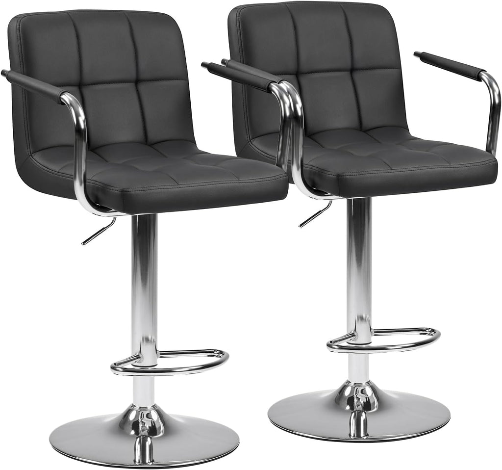 Bar Stools Set of 4, Adjustable Swivel Bar Chairs with Padded Armrests and Ergonomic Backrest for Kitchen Island Counter Pub Dining Room, Water-Resistant PU Leather, White
