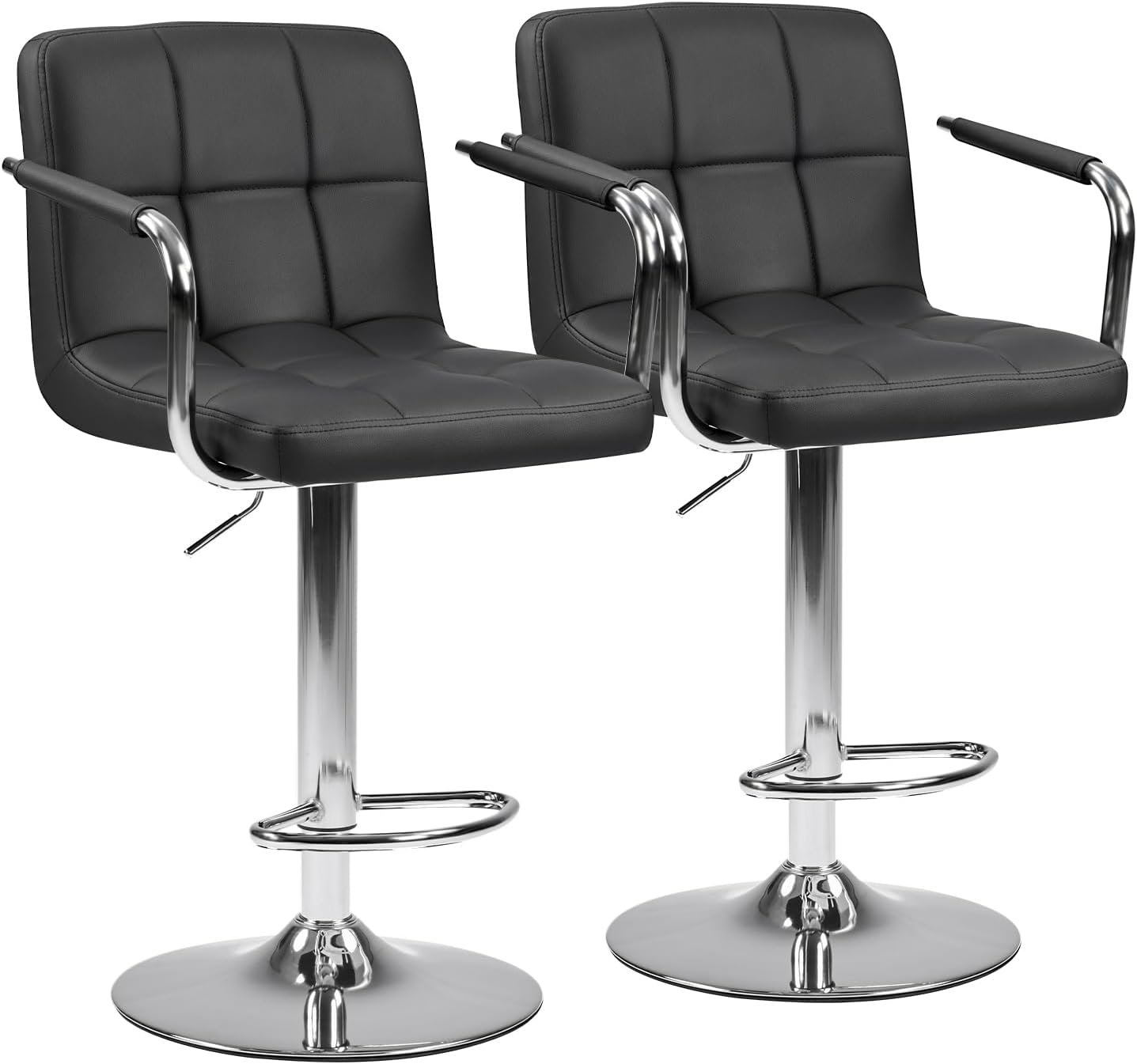 Bar Stools Set of 4, Adjustable Swivel Bar Chairs with Padded Armrests and Ergonomic Backrest for Kitchen Island Counter Pub Dining Room, Water-Resistant PU Leather, White