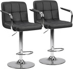 Bar Stools Set of 4, Adjustable Swivel Bar Chairs with Padded Armrests and Ergonomic Backrest for Kitchen Island Counter Pub Dining Room, Water-Resistant PU Leather, Black