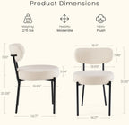 Dining Chairs Set of 2, Mid Century Modern Chair Round Upholstered Curved Backrest, Kitchen Vanity Living Room Chairs with Black Metal Legs??Ivory White
