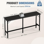71 inch Bar Table, Counter Bar Height Pub Table, Rectangular High Top Coffee Table, Narrow Long Kitchen & Dining Tables with Triangular Reinforced Structures and Centre Column Support, Black