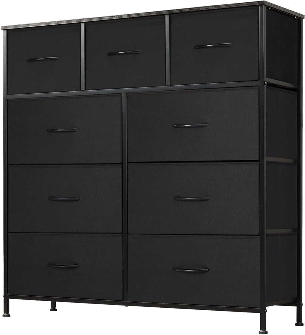 8 Drawer Dresser for Bedroom, Fabric Storage Organizer with Sturdy Metal Frame, Wooden Top Chest of Drawers for Closet Entryway Guest Room,Matte Black