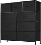 8 Drawer Dresser for Bedroom, Fabric Storage Organizer with Sturdy Metal Frame, Wooden Top Chest of Drawers for Closet Entryway Guest Room,Matte Black