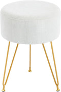 Velvet Vanity Stool, 350LBS Heavy-Duty Makeup Stool with 4CM Thick Cushion, Round Ottoman Footrest Chair for Bedroom, Bathroom, Dressing Table, Easy-Clean Soft Fabric, Beige