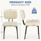 Dining Chairs Set of 6, Upholstered Mid-Century PU Leather Accent Chair with Backrest and Metal Legs for Kitchen, Living Room,Beige White