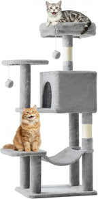 Small 44 Inch Cat Tree Tower, Cat Climbing Tower with Natural Sisal Scratching Posts, Hammock, Pet Condo for Indoor Cats and Kittens Play, Dark Grey