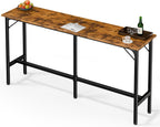 71 inch Bar Table, Counter Bar Height Pub Table, Rectangular High Top Coffee Table, Narrow Long Kitchen & Dining Tables with Triangular Reinforced Structures and Centre Column Support, Rust
