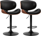 Swivel Bar Stools Set of 2, Adjustable Counter Height Bentwood BarStools, PU Leather Upholstery Bar Chair with Ergonomic Back and Footrest, Counter Stools for Bar, Home Kitchen Island, Brown