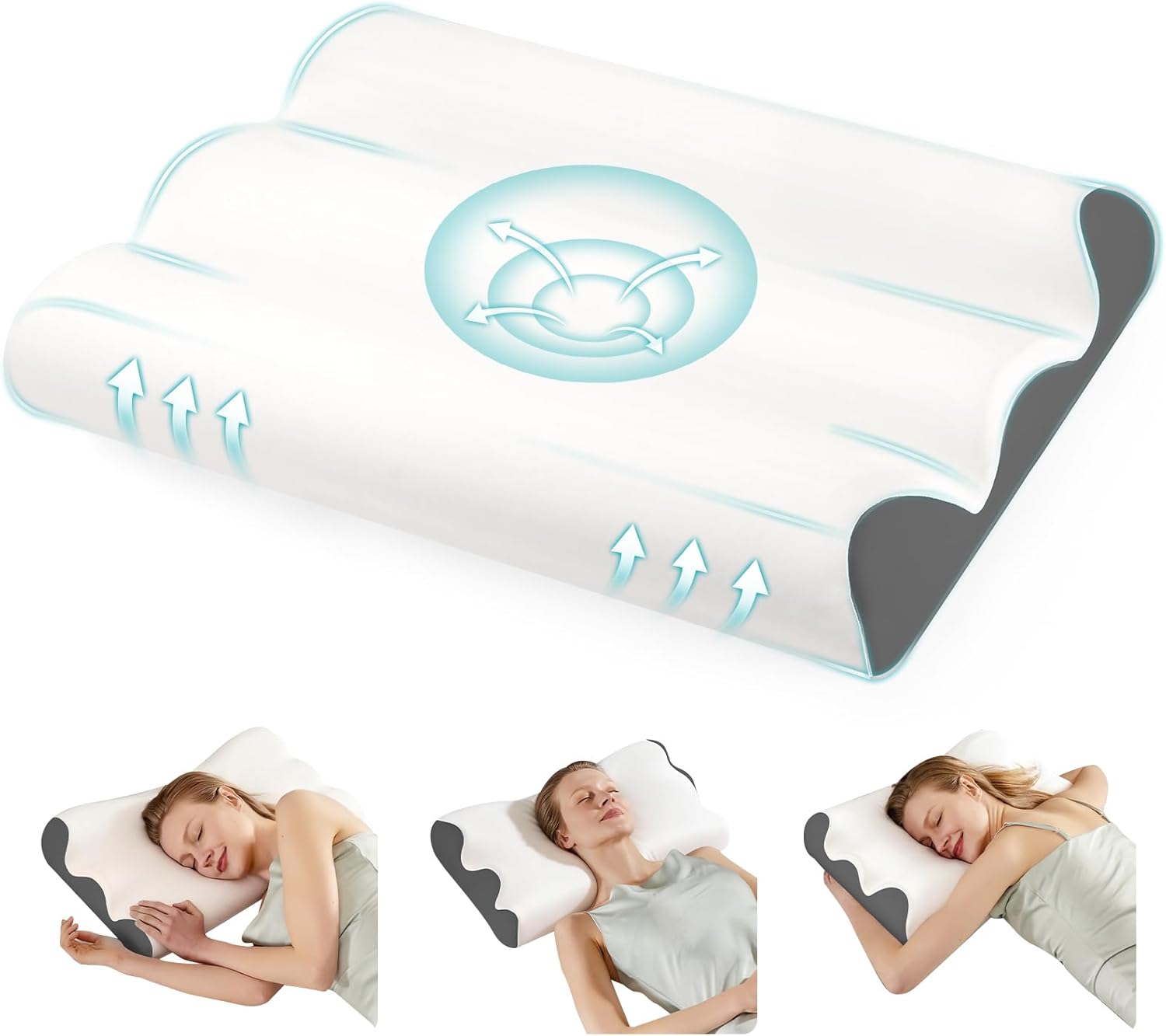Cervical Pillow for Neck and Shoulder, Contour Memory Foam Pillow, Ergonomic Neck Support Pillow for Side Back Stomach Sleepers with Pillowcase