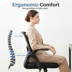 Home Office Desk Chair - Ergonomic Computer Mesh Chair with Lumbar Support & Rocking Mode, Height Adjustable, Flip-up Armrest, for Conference, Meeting Room, 360?? Swivel, Adults, Black
