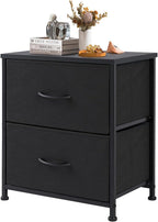 Nightstand Set of 2, Small Dresser with 2 Fabric Drawers Side Bedroom End Table Kids Bedside Storage Furniture for 25 inch Tall Night Stand for Closet, Entryway, College Dorm, Classic Black