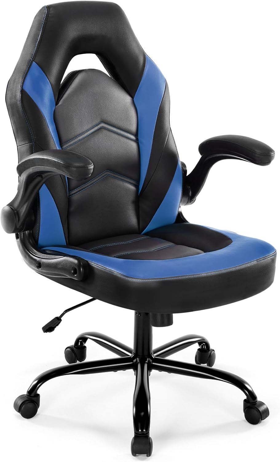 Ergonomic Computer Gaming Chair with Flip-up Armrest, Height Adjustable PU Leather Home Office Desk Chair with Lumbar Support Swivel Wheels and for Adults and Kids, Black and Gray