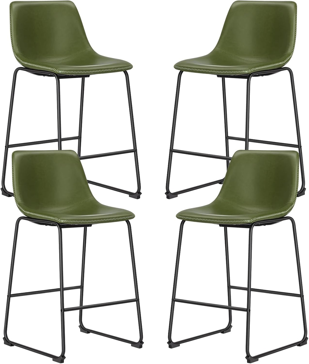 26 Inch Counter Height Bar Stools Set of 4, Modern Faux Leather High Barstools with Back and Metal Leg, Bar Chairs for Kitchen Island, Green