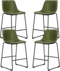 26 Inch Counter Height Bar Stools Set of 4, Modern Faux Leather High Barstools with Back and Metal Leg, Bar Chairs for Kitchen Island, Green