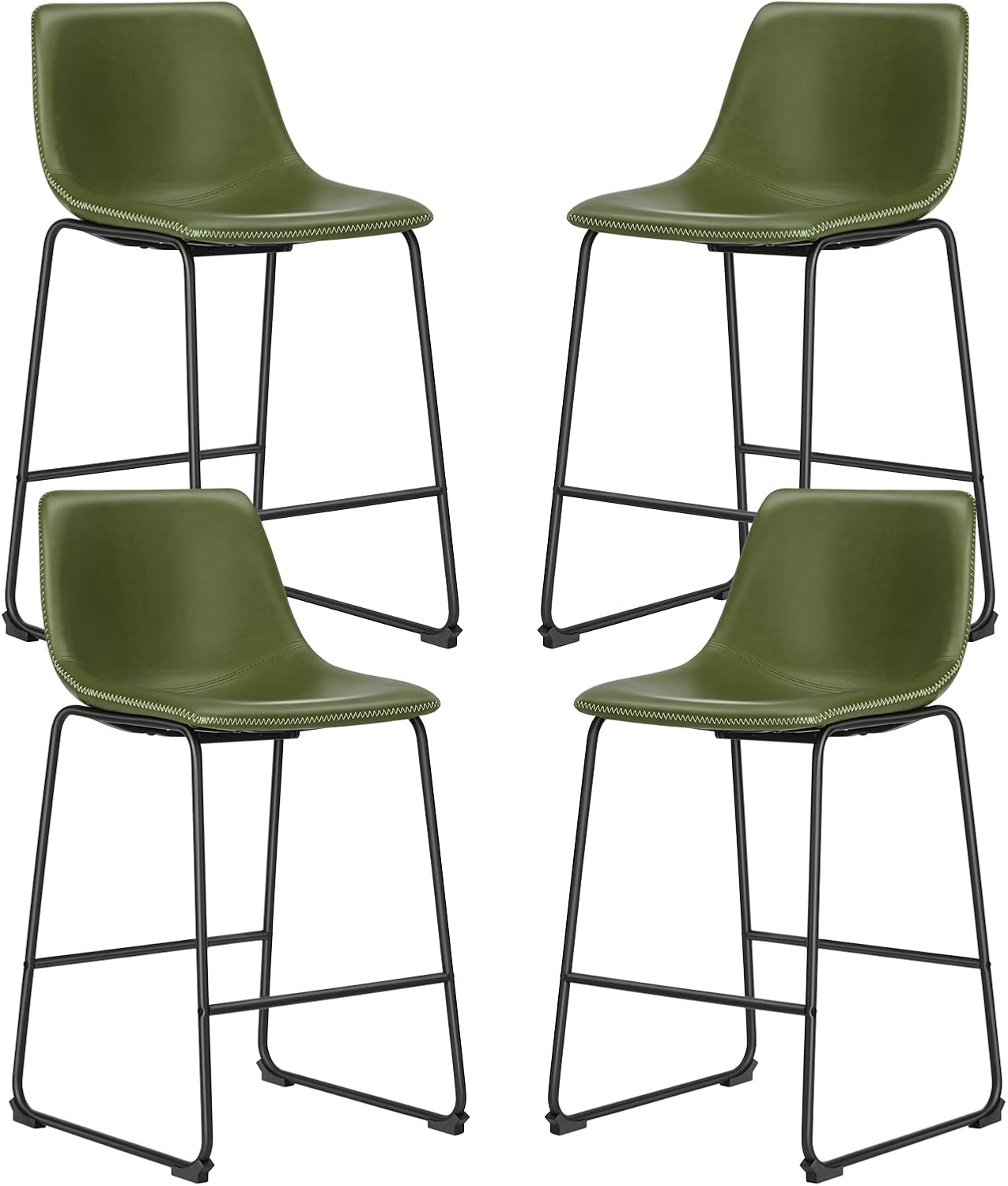 26 Inch Counter Height Bar Stools Set of 4, Modern Faux Leather High Barstools with Back and Metal Leg, Bar Chairs for Kitchen Island, Green