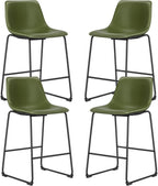 26 Inch Counter Height Bar Stools Set of 2, Modern Faux Leather High Barstools with Back and Metal Leg, Bar Chairs for Kitchen Island, Elegant Black