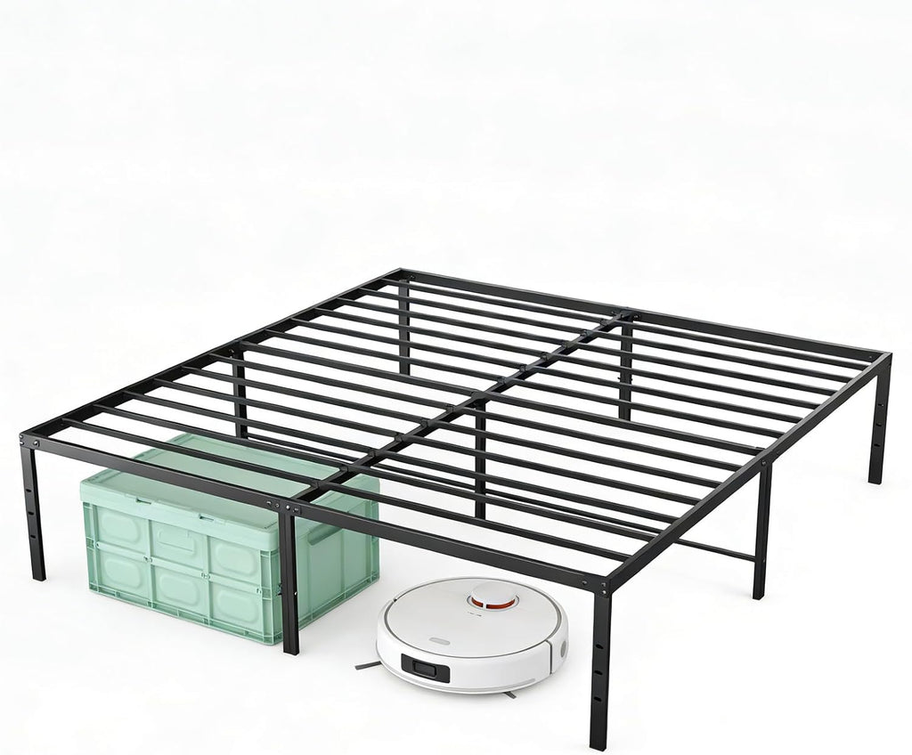 Queen Size 16 Inch Platform Bed Frame, Heavy Duty Metal Foundation Frame, Noise-Free Sturdy Steel Slats, Underbed Storage, No Box Spring Needed, Quick Setup