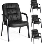 Waiting Room Guest Chair Set of 6, Leather Ergonomic Office Desk Reception Chair No Wheels with Padded Armrest for Conference Lobby Medical Waiting Area Bedroom, Black