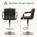 Bar Stools Set of 4, Adjustable Swivel Bar Chairs with Padded Armrests and Ergonomic Backrest for Kitchen Island Counter Pub Dining Room, Water-Resistant PU Leather, Black