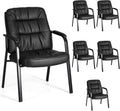 Waiting Room Guest Chair Set of 6, Leather Ergonomic Office Desk Reception Chair No Wheels with Padded Armrest for Conference Lobby Medical Waiting Area Bedroom, Black