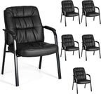 Waiting Room Guest Chair Set of 6, Leather Ergonomic Office Desk Reception Chair No Wheels with Padded Armrest for Conference Lobby Medical Waiting Area Bedroom, Black