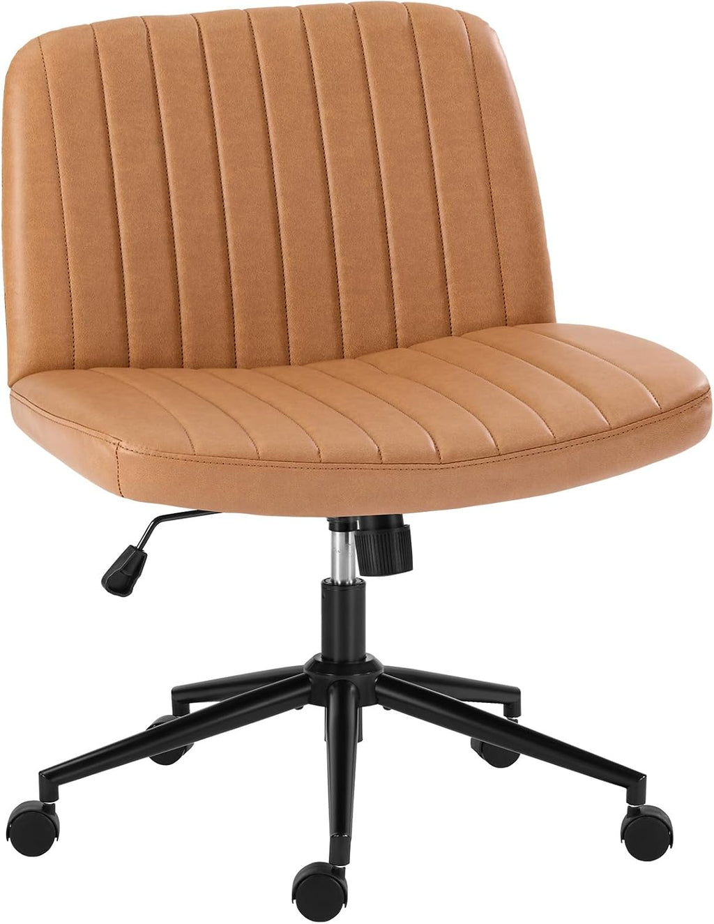 Criss Cross Chair with Wheels Wide Cross Legged Office Desk Vanity Chair Comfy Fabric Armless Adjustable Swivel for Home Computer Task PU Black