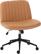 Criss Cross Chair with Wheels Wide Cross Legged Office Desk Vanity Chair Comfy Fabric Armless Adjustable Swivel for Home Computer Task PU Black