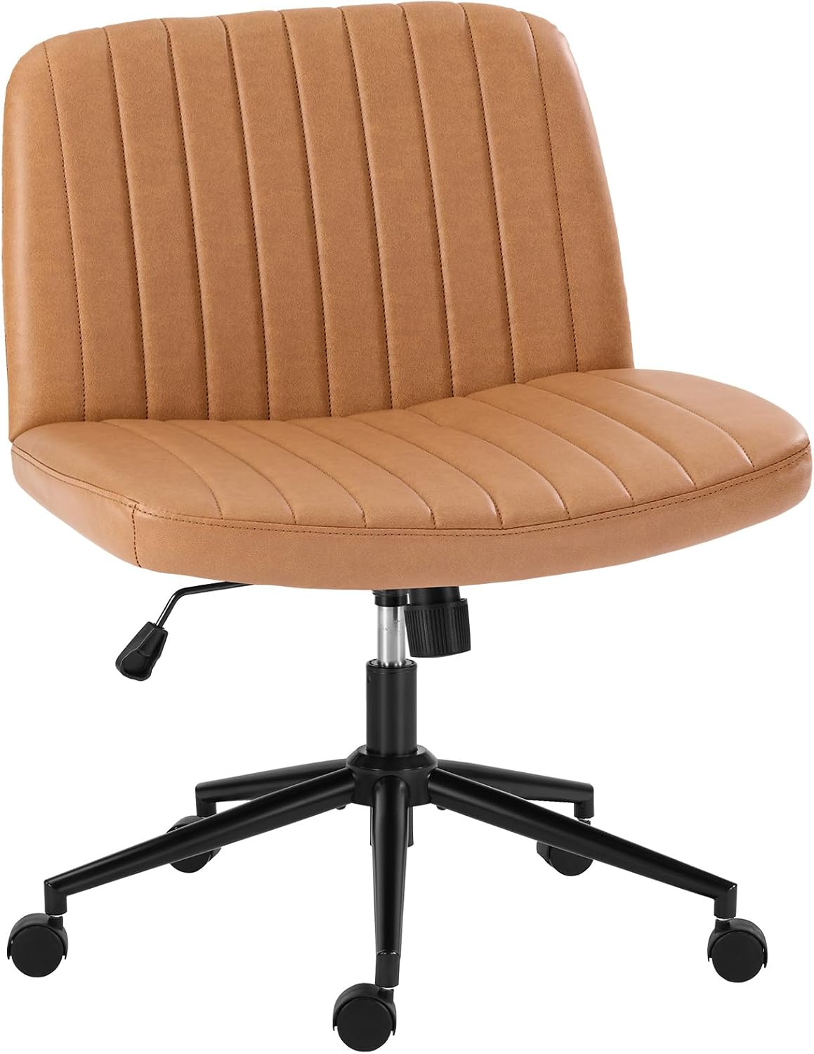 Criss Cross Chair with Wheels Wide Cross Legged Office Desk Vanity Chair Comfy Fabric Armless Adjustable Swivel for Home Computer Task PU Black