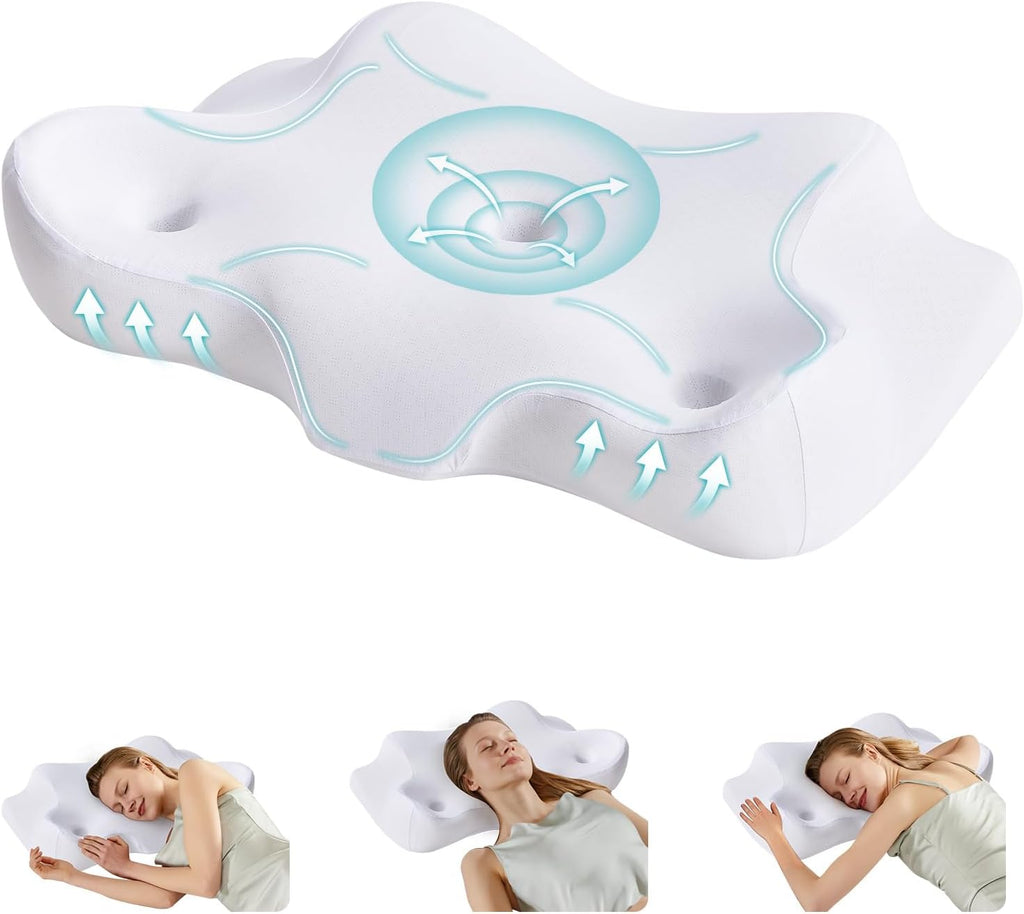 Cervical Pillow for Neck and Shoulder, Contour Memory Foam Pillow, Ergonomic Neck Support Pillow for Side Back Stomach Sleepers with Pillowcase