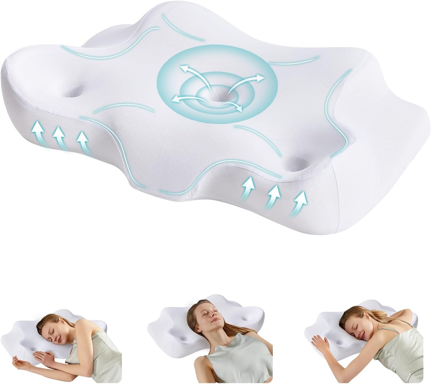 Cervical Pillow for Neck and Shoulder, Contour Memory Foam Pillow, Ergonomic Neck Support Pillow for Side Back Stomach Sleepers with Pillowcase