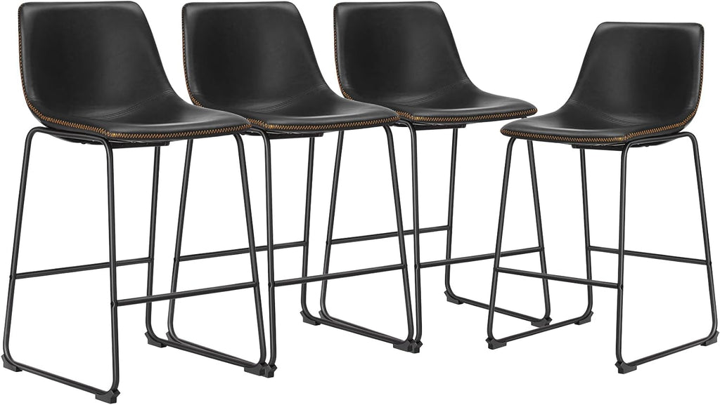 26 Inch Counter Height Bar Stools Set of 4, Modern Faux Leather High Barstools with Back and Metal Leg, Bar Chairs for Kitchen Island, Green
