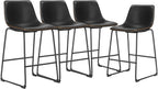 26 Inch Counter Height Bar Stools Set of 4, Modern Faux Leather High Barstools with Back and Metal Leg, Bar Chairs for Kitchen Island, Green