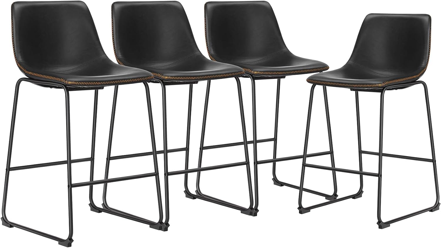 26 Inch Counter Height Bar Stools Set of 2, Modern Faux Leather High Barstools with Back and Metal Leg, Bar Chairs for Kitchen Island, Elegant Brown