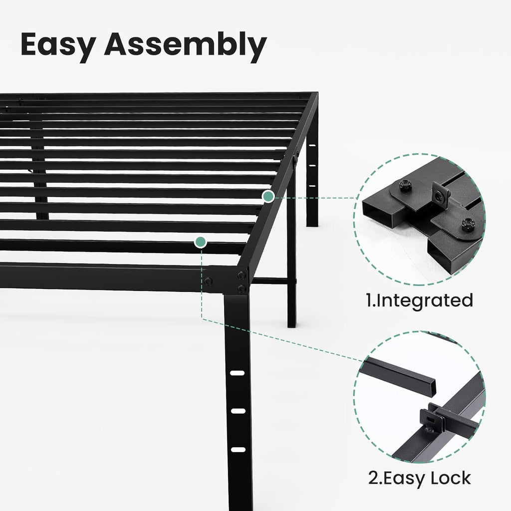 Twin Size 16 Inch Platform Bed Frame, Heavy Duty Metal Foundation Frame, Noise-Free Sturdy Steel Slats, Underbed Storage, No Box Spring Needed, Quick Setup