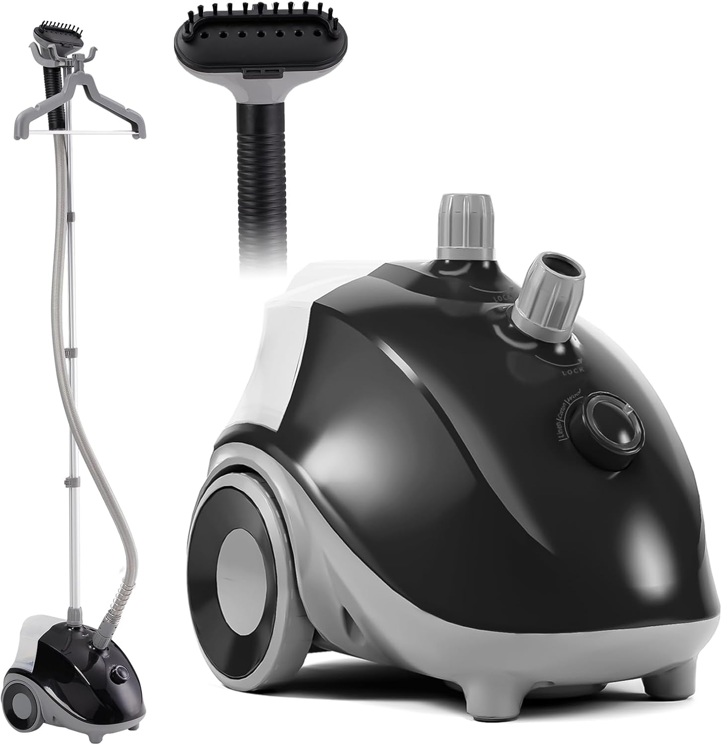 Standing Garment Steamer, 1500W Powerful Steamer for Clothes with Roll Wheels, 1.7L Water Tank for 55 Min Continuous Steaming, Professional Wrinkle Remover Heats in 45 Seconds