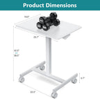 Small Standing Desk with Locking Wheels, Mobile Portable Rolling Laptop PC Table, Adjustable Height Computer Workstation for Home Office, 19 Inch, White