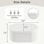 30 Inches Folding Storage Ottoman Bench, Oval Round Ottoman End of Bed Foot Rest Bench Stool with Cushion, Storage Chest for Bedroom, Living Room, Entryway, White