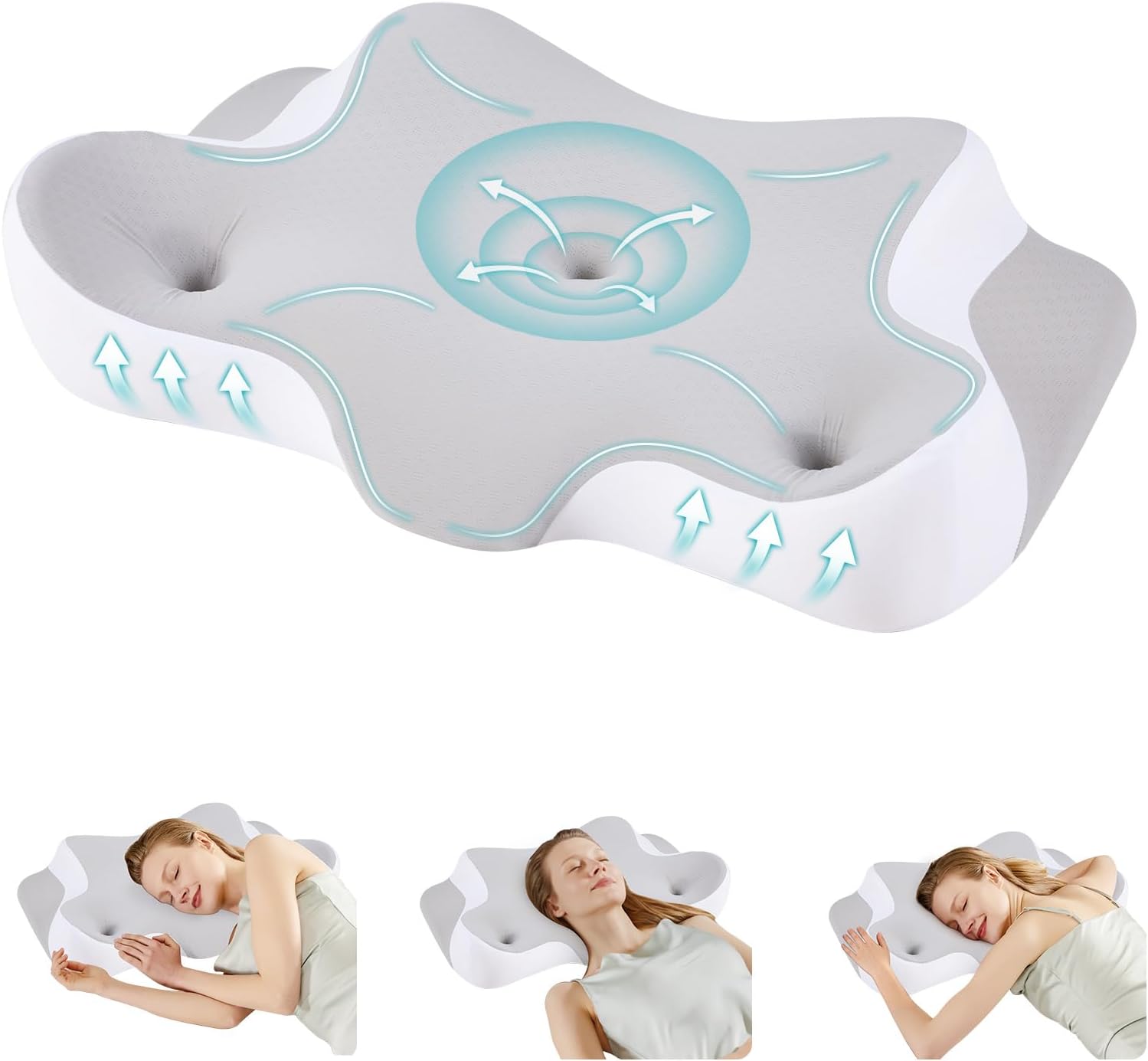 Cervical Pillow for Neck and Shoulder, Contour Memory Foam Pillow, Ergonomic Neck Support Pillow for Side Back Stomach Sleepers with Pillowcase
