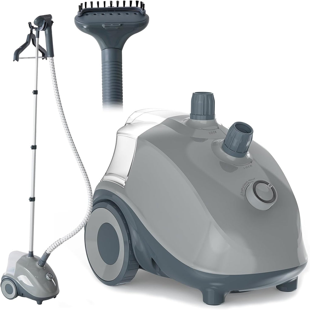 Standing Garment Steamer, 1500W Powerful Steamer for Clothes with Roll Wheels, 1.7L Water Tank for 55 Min Continuous Steaming, Professional Wrinkle Remover Heats in 45 Seconds