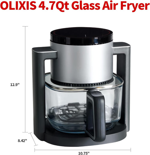 4.7Qt Glass Air Fryer, Non Toxic Air Fryer with 10 Preset Cook Modes, 395??F Rapid Air Crispy Technology, Roast Bake Dehydrate Reheat, Nonstick & Easy-Clean Basket, 1300W