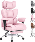 Big and Tall Home Office Desk Chair, Gaming Computer Chair, Executive Ergonomic Chair with Footrest, High Back Reclining, Adjustable Armrests and Comfy Lumbar Support, PU Leather, Pink