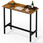 40 inch Bar Table, Counter Bar Height Pub Table, Rectangular High Top Coffee Table, Narrow Long Kitchen & Dining Counter Tables with Sturdy Metal Frame, Rustic Brown