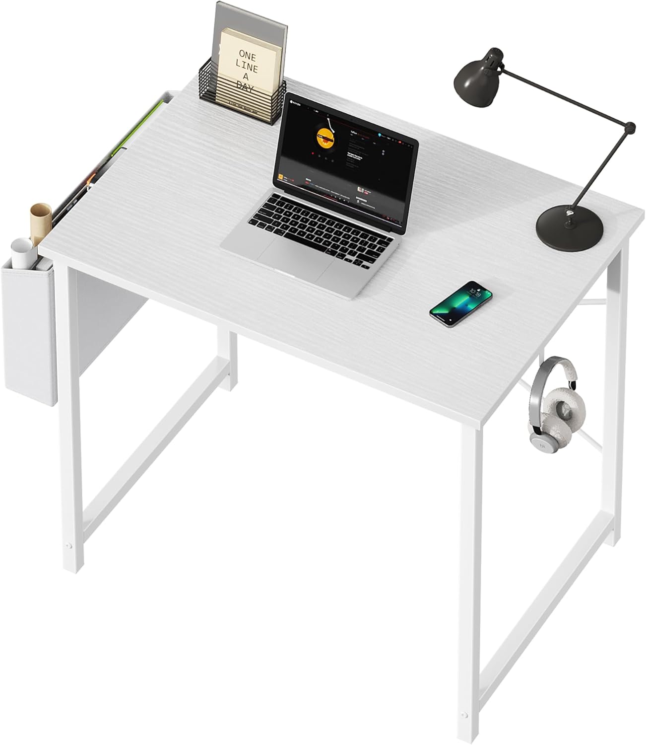 Computer Desk 40 Inch Home Office Desks for Small Spaces, Gaming Writing Study Work Table with Storage Bag and Headphone Hook for Bedroom, Rustic Brown