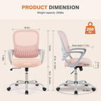 Ergonomic Mid-Back Mesh Home Office Desk Chair with Wheels, Lumbar Support, and Comfortable Armrests for Home, Bedroom, Study, Office