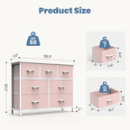 TV Stand Dresser with 7 Fabric Storage Drawers, Media Console Featuring Open Shelf for 45 inch TV, Compact Entertainment Unit for Bedroom, Living Space, or Dorm Organization, Pink
